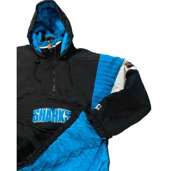 Vintage Starter San Jose Sharks Jacket Mens Large 1/2 Zip NHL Puffer 90s - Picture 1 of 11